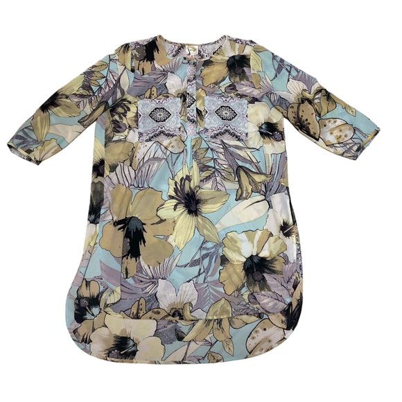 Anthropologie Fig and Flower Floral Hi/Lo Front Placket Tunic Split Sides M - Picture 1 of 15